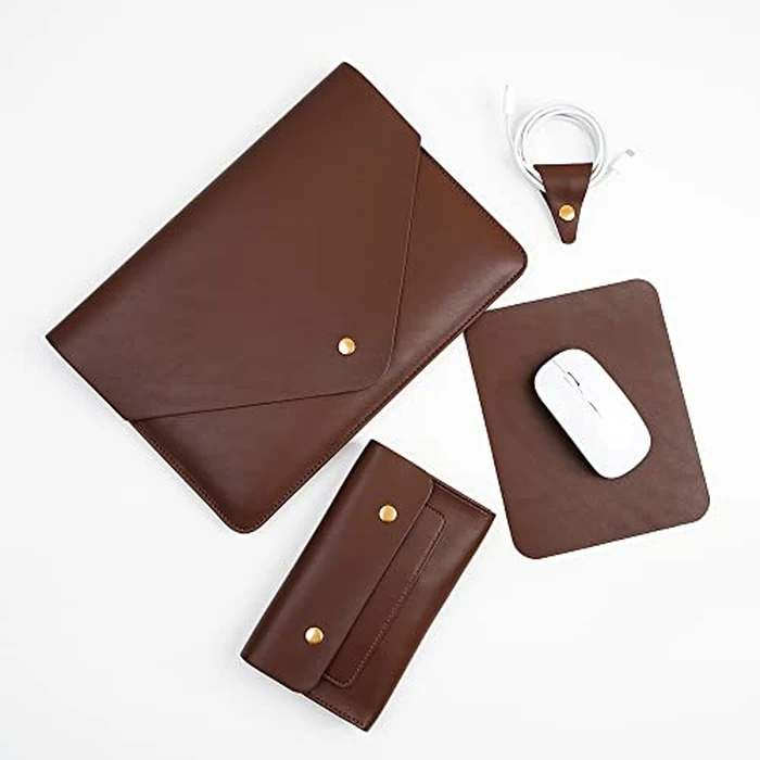 Benfan Laptop Sleeve for 15.3 inch MacBook Air 2023/2024, Surface Laptop 15/Book 13.5/Studio with Small Pouch, Mouse Pad and Cord Holder - Dark Brown by Benfan - Used - Very Good condition - CA$22.16