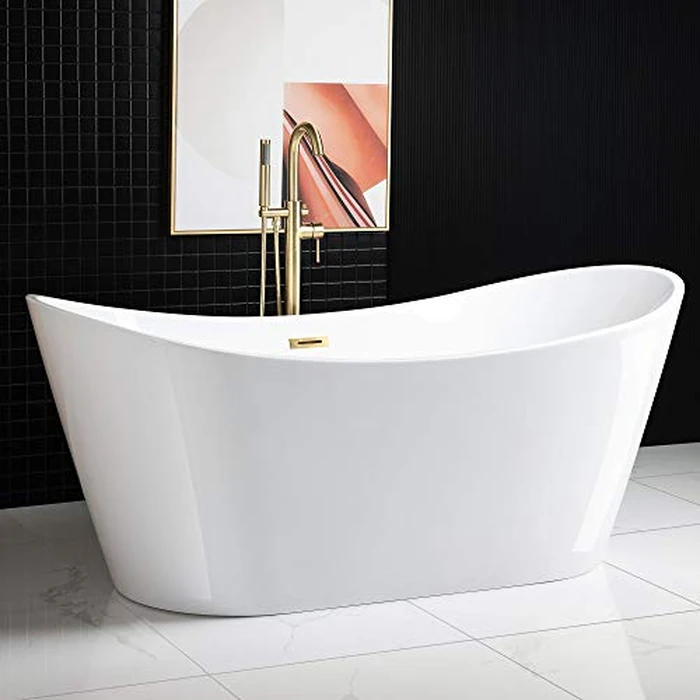 WOODBRIDGE 71"Freestanding White Acylic Soaking Bathtub with Brushed Gold Drain and Overflow,BTA1517 -BG-Drain &O by WOODBRIDGE - Image 2