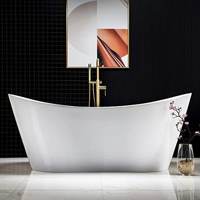 WOODBRIDGE 71"Freestanding White Acylic Soaking Bathtub with Brushed Gold Drain and Overflow,BTA1517 -BG-Drain &O by WOODBRIDGE - Image 3