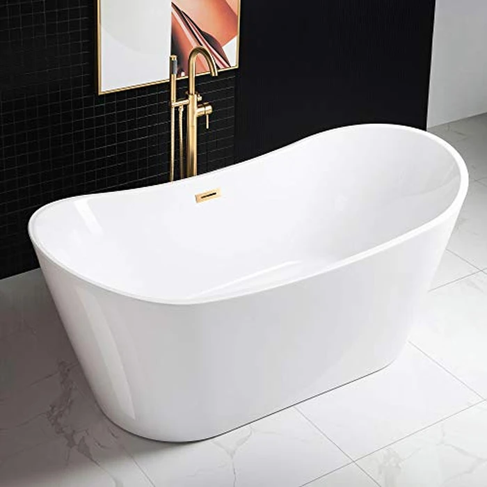 WOODBRIDGE 71"Freestanding White Acylic Soaking Bathtub with Brushed Gold Drain and Overflow,BTA1517 -BG-Drain &O by WOODBRIDGE - Image 4
