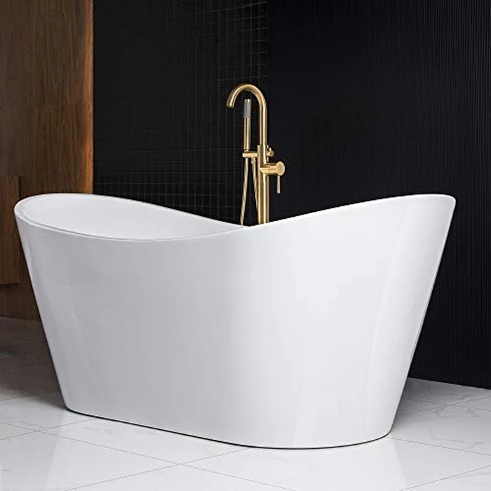 WOODBRIDGE 71"Freestanding White Acylic Soaking Bathtub with Brushed Gold Drain and Overflow,BTA1517 -BG-Drain &O by WOODBRIDGE - Image 5