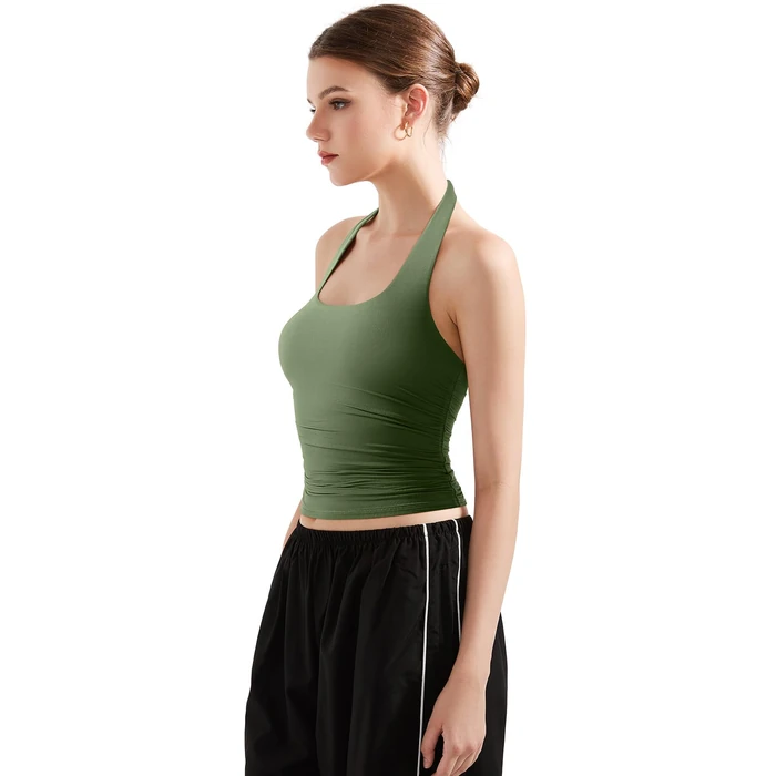 SUUKSESS Women Halter Tank Tops Double Lined Basic Backless Y2K Trendy Going Out Tops (Army Green,S) by SUUKSESS - Image 3