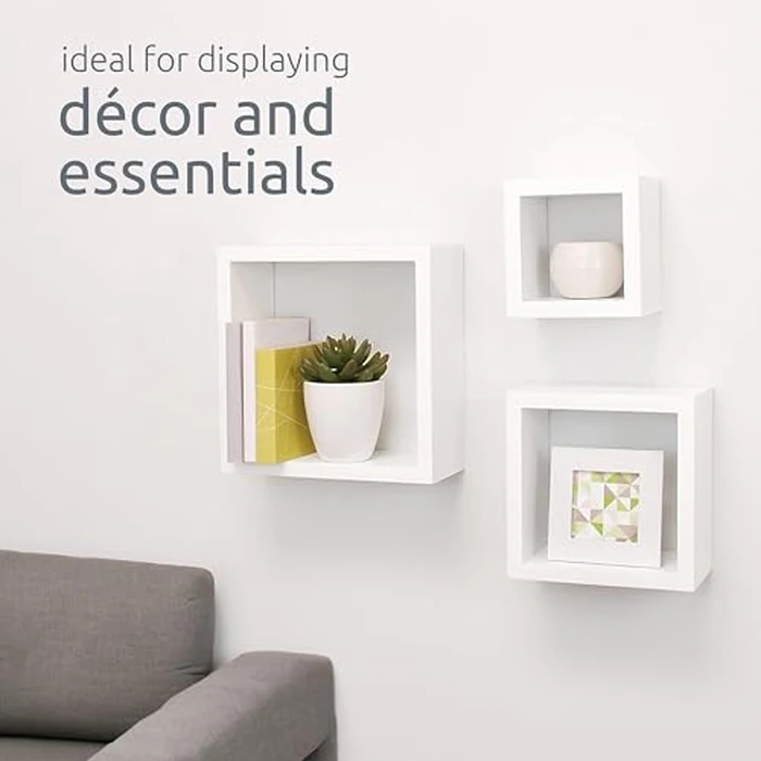 Kiera Grace Cubbi Floating Shelves, Modern Wall-Mounted Square Shelves for Bedroom, Bathroom, Kitchen, Easy to Hang, 5"/7"/9", White, Set of 3 by Kiera Grace - Image 7