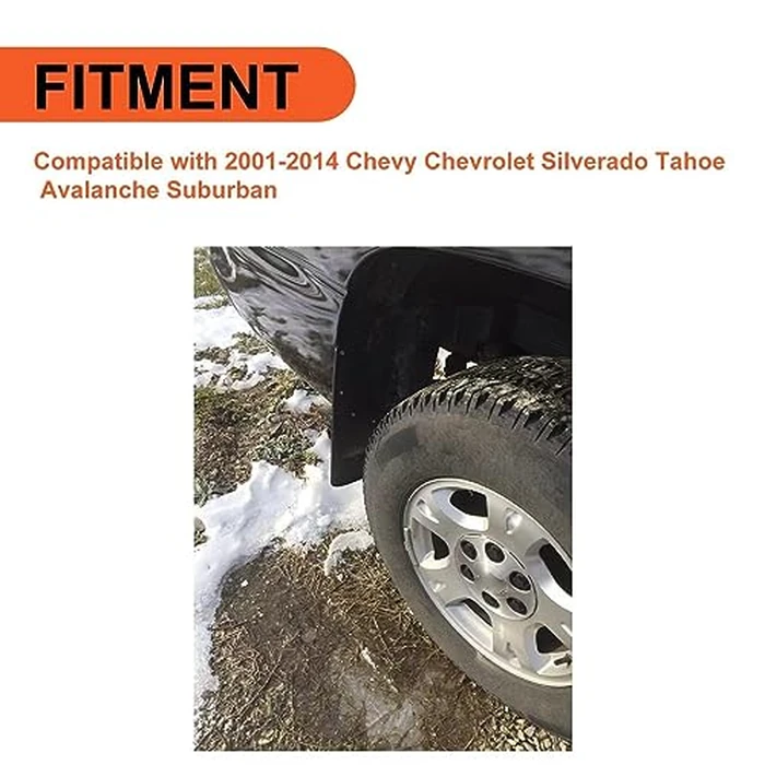 ECOTRIC Mud Flaps Splash Guards Compatible with 2001-2014 Chevy Chevrolet Silverado/Avalanche/Suburban/Tahoe W/O Fender Flares Replacement for 19213393 19213391 4Pcs Front and Rear Mudguards Mudflaps by ECOTRIC - Image 2
