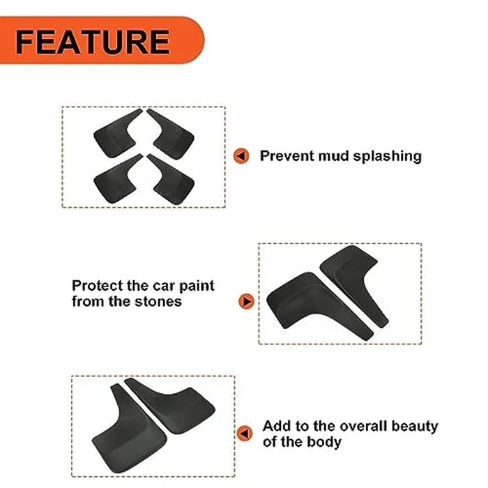 ECOTRIC Mud Flaps Splash Guards Compatible with 2001-2014 Chevy Chevrolet Silverado/Avalanche/Suburban/Tahoe W/O Fender Flares Replacement for 19213393 19213391 4Pcs Front and Rear Mudguards Mudflaps by ECOTRIC - Image 3