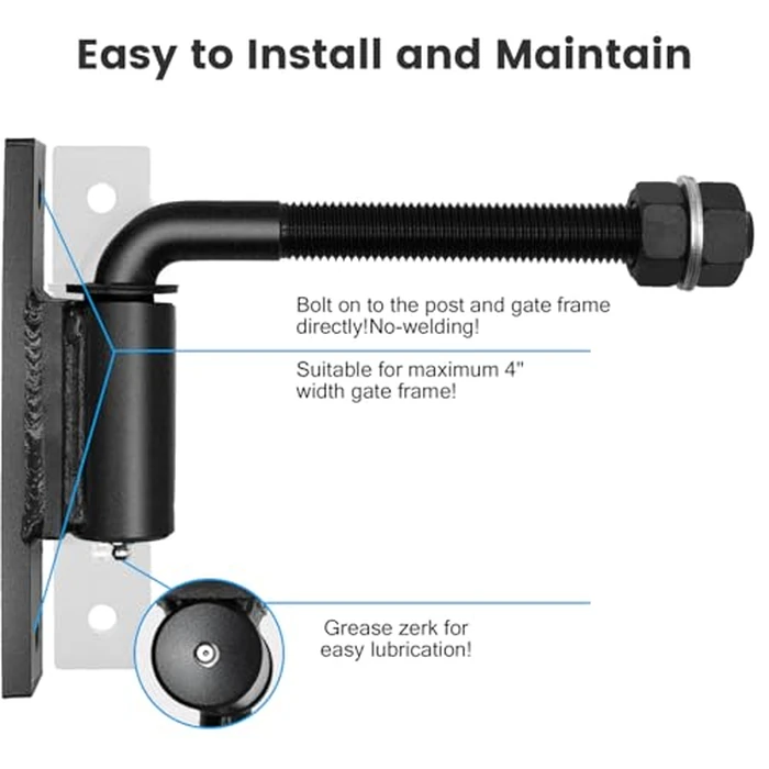 Heavy Duty 3/4" J-Bolt Gate Hinge, 7 Inch Adjustable Hinge, Supports Up to 1100 lbs, Weld-On Design for Wooden & Metal Gates, Farm Fence, Driveway Use (2 Pack) by JEXIFY - Image 3