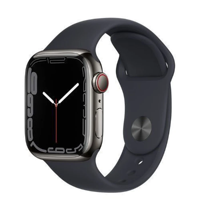 Apple Watch Series 7 (Cellular + GPS) - 32GB - 41mm - Graphite Stainless Steel Case with Midnight Rubber Sport Band by Apple - Image 2