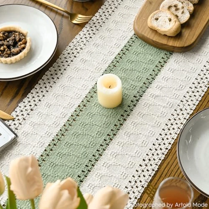 Artoid Mode Light Green Farmhouse Rustic Table Runner, Seasonal Holiday Hollow Kitchen Dining Table Decoration for Home Party Decor 12x36 Inch by Artoid Mode - Image 4