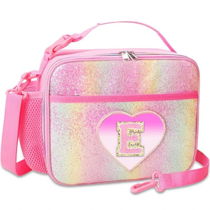 RHCPFOVR Kids Initial Lunch Bag - Insulated Lunch Box for Boys Girls,Washable Lunch Bag and Reusable Toddler Leak-proof Lunchbox for School and Daycare Pink E by RHCPFOVR - Image 1