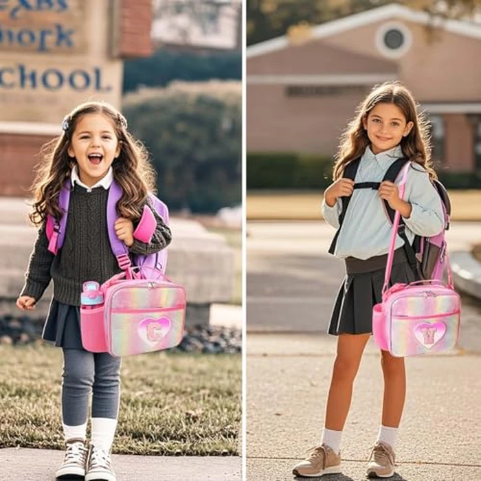 RHCPFOVR Kids Initial Lunch Bag - Insulated Lunch Box for Boys Girls,Washable Lunch Bag and Reusable Toddler Leak-proof Lunchbox for School and Daycare Pink E by RHCPFOVR - Image 2