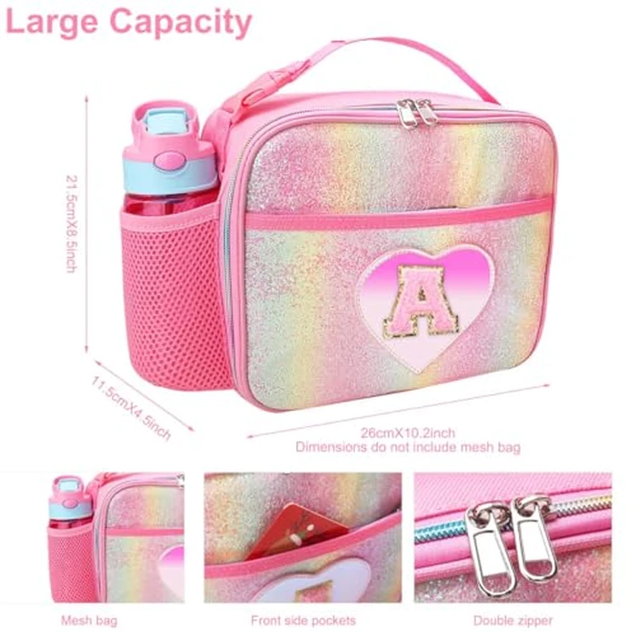 RHCPFOVR Kids Initial Lunch Bag - Insulated Lunch Box for Boys Girls,Washable Lunch Bag and Reusable Toddler Leak-proof Lunchbox for School and Daycare Pink E by RHCPFOVR - Image 3
