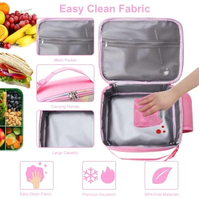 RHCPFOVR Kids Initial Lunch Bag - Insulated Lunch Box for Boys Girls,Washable Lunch Bag and Reusable Toddler Leak-proof Lunchbox for School and Daycare Pink E by RHCPFOVR - Image 4