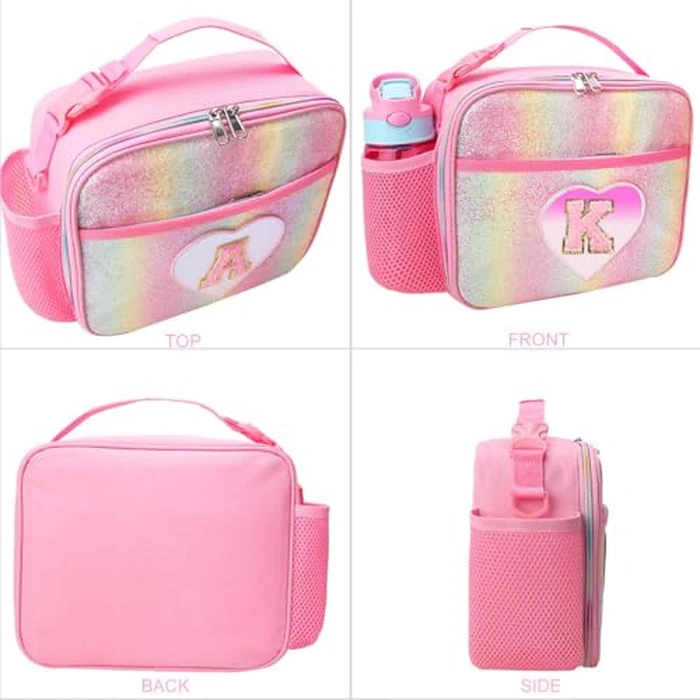 RHCPFOVR Kids Initial Lunch Bag - Insulated Lunch Box for Boys Girls,Washable Lunch Bag and Reusable Toddler Leak-proof Lunchbox for School and Daycare Pink E by RHCPFOVR - Image 6