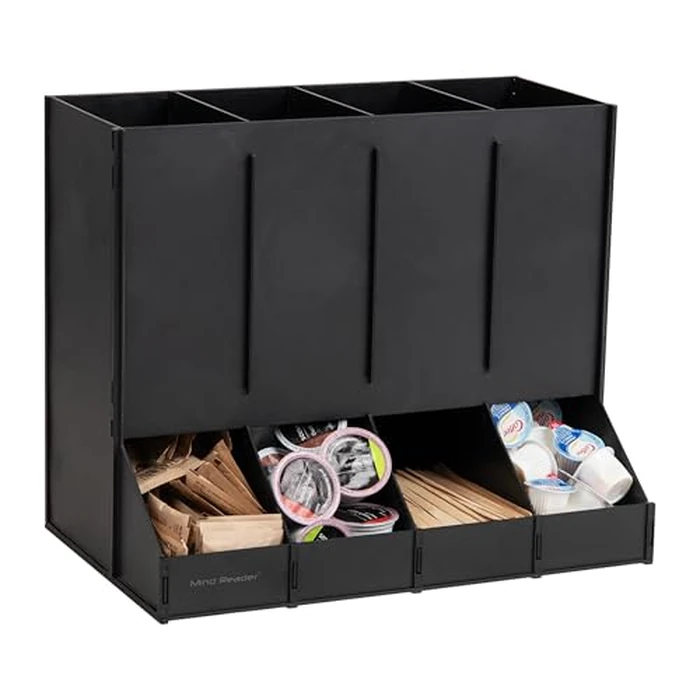 Mind Reader 4-Compartment Single Serve Coffee Pod Dispenser, 120 Pod Capacity, Breakroom, 14.5"L x 9"W x 12.25"H, Black by Mind Reader - Used - Acceptable condition