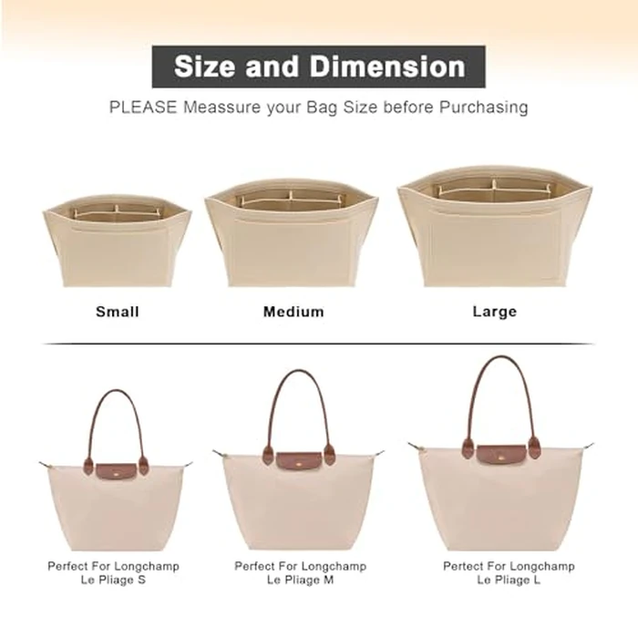 LOUKAYCCI Purse Organizer Insert for Longchamp Le Pliage L Handbag Insert Felt Long Champ Tote Bag Organizer Insert with Cup (Beige, Large) by LOUKAYCCI - Image 4