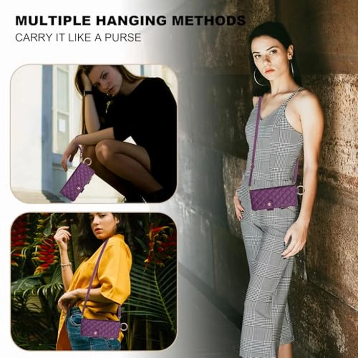 KIHUWEY for Galaxy Z Fold 6 Wallet Case with Card Holder Premium Leather Magnetic RFID Blocking Shockproof Zipper Wrist Strap Lanyard Cover for Samsung Galaxy Z Fold 6 7.6 Inch (Dark Purple) by KIHUWEY - Image 3