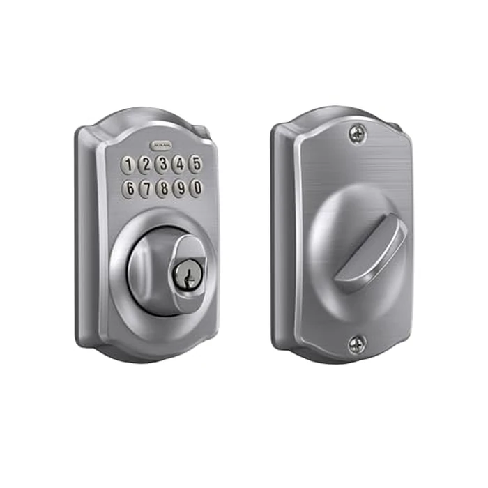 Schlage Camelot Electronic Keypad Deadbolt Lock, Keyless Front Door Entry, Mechanical Key Backup Included, Satin Chrome, BE365 CAM 626 by SCHLAGE - Used - Very Good condition - CA$127.22
