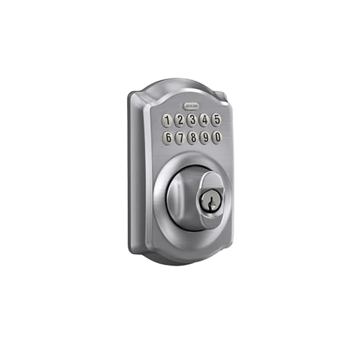 Schlage Camelot Electronic Keypad Deadbolt Lock, Keyless Front Door Entry, Mechanical Key Backup Included, Satin Chrome, BE365 CAM 626 by SCHLAGE - Image 2