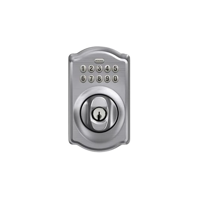 Schlage Camelot Electronic Keypad Deadbolt Lock, Keyless Front Door Entry, Mechanical Key Backup Included, Satin Chrome, BE365 CAM 626 by SCHLAGE - Image 6