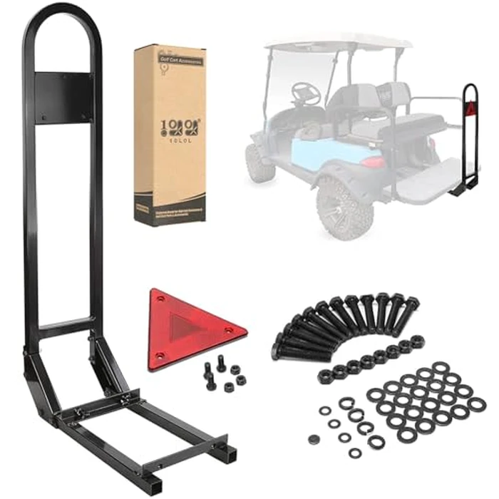 10L0L Universal Golf Cart Rear Safety Grab Bar w/Triangle Reflector Fit for Yamaha Club Car EZGO (2+2) /(4+2) Passenger Golf Cart Manual Hardware Included by 10L0L - Used - Like New condition - US$54.45