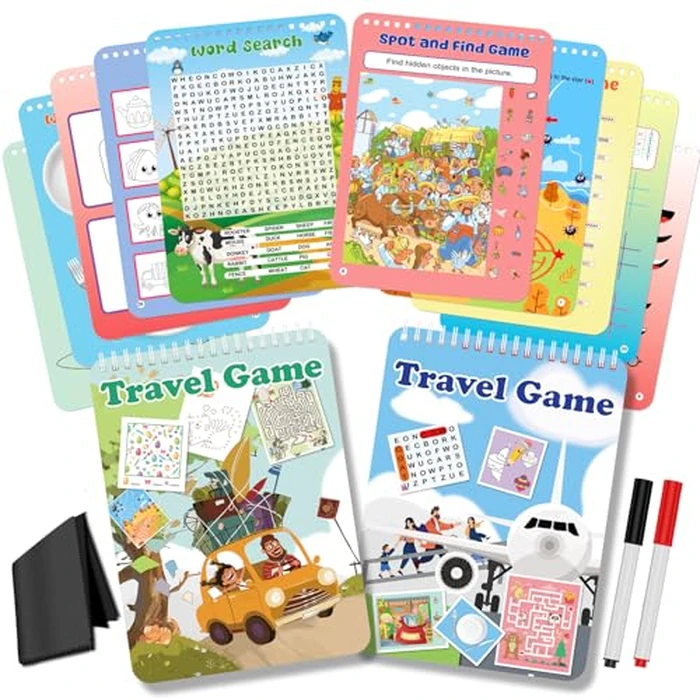 Elfew 2 Pack Reusable Activity Game for Kids Ages 4-8, 8-12,Travel Games Include 56 Different Game,1-2 Players,Toy & Learning Tool for Road Trip Airplane Activity by Elfew - Used - Very Good condition - US$11.90