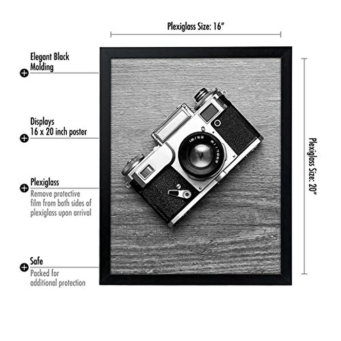 Americanflat 16x20 Picture Frame with Polished Plexiglass - Black Picture Frame - Wide Photo Frames Made of Engineered Wood for Vertical or Horizontal Wall Display - Epic Collection - Black by Americanflat - Image 3