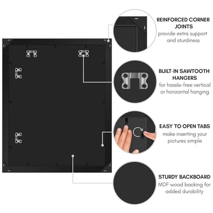 Americanflat 16x20 Picture Frame with Polished Plexiglass - Black Picture Frame - Wide Photo Frames Made of Engineered Wood for Vertical or Horizontal Wall Display - Epic Collection - Black by Americanflat - Image 5