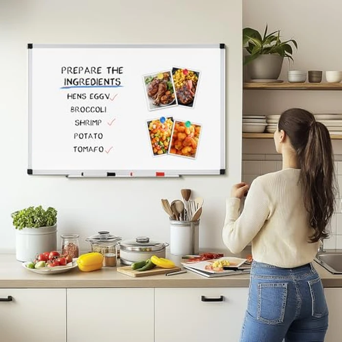 DUMOS Magnetic White Board Kit for Wall 48" x 32", Dry Erase Board with 1 Dry Eraser & 2 Multicolor Markers & 4 Magnetic Pins, Silver Reinforced Aluminum Frame for Home, School, Office by DUMOS - Image 2