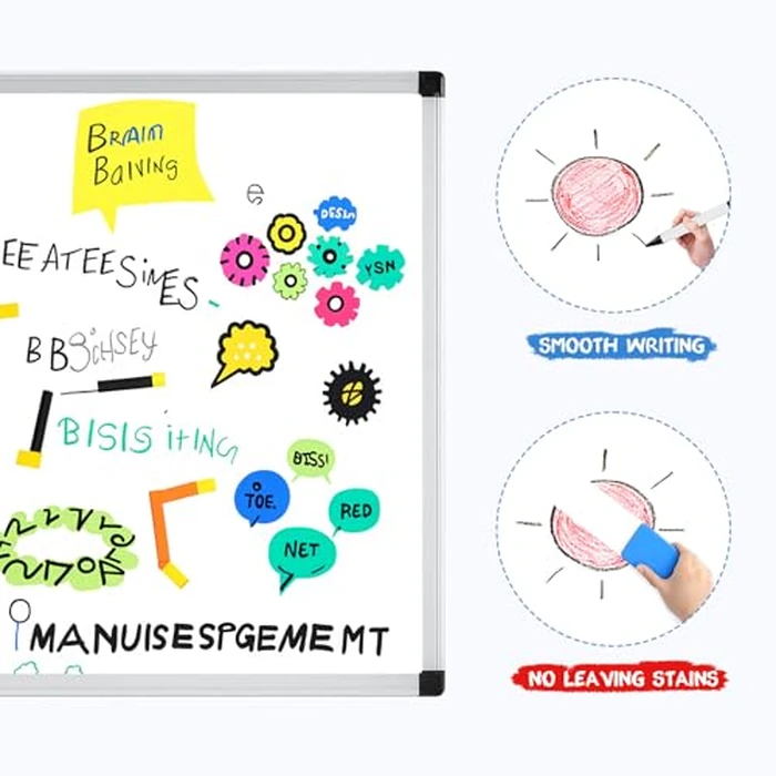 DUMOS Magnetic White Board Kit for Wall 48" x 32", Dry Erase Board with 1 Dry Eraser & 2 Multicolor Markers & 4 Magnetic Pins, Silver Reinforced Aluminum Frame for Home, School, Office by DUMOS - Image 6