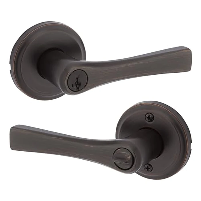 Weiser Katella Venetian Bronze Front Door Handle with Lock, Reversible Exterior/Interior Door Handles with Lock, Keyed Entry Door Lever for Front Door, Bedroom,Bathroom & Office,Traditional Home Decor by Weiser - Used - Very Good condition - CA$28.51