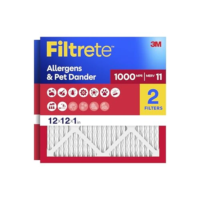 Filtrete 12x12x1 AC Furnace Air Filter, MERV 11, MPR 1000, Micro Allergen Defense, 3-Month Pleated 1-Inch Electrostatic Air Cleaning Filter, 2 Pack (Actual Size 11.81 x 11.81 x 0.81 in) by Filtrete - Used - Like New condition - CA$24.62