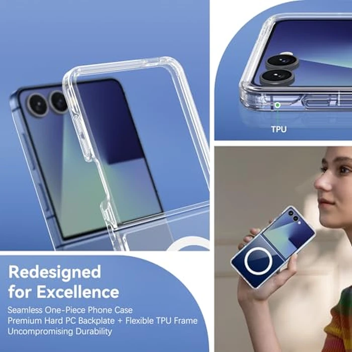 DUEDUE Magnetic Case for Samsung Galaxy Z Flip 7 Case [Compatible with MagSafe] Anti-Yellowing Transparent Shockproof Bumper Protective Phone Cover Cases for Samsung Z Flip 7 5G 6.9",Crystal Clear by DUEDUE - Image 4