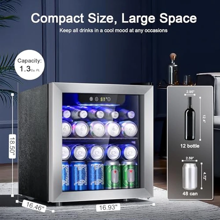 Antarctic Star 48 Can Beverage Refrigerator,12 Bottle Wine Cooler with Stainless Steel Glass Door, Digital Temperature Display,Electronic Temperature Control, Silver by Antarctic Star - Image 7