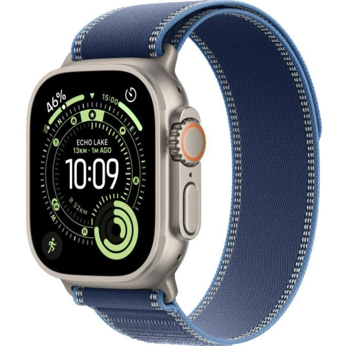 Apple Watch Ultra 3 - 64GB - 49mm - Natural Titanium Case with Blue/Bright Blue Fluoroelastomer Trail Loop Band - Medium Size by Apple - Image 2