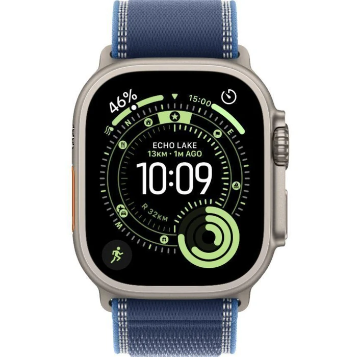Apple Watch Ultra 3 - 64GB - 49mm - Natural Titanium Case with Blue/Bright Blue Fluoroelastomer Trail Loop Band - Medium Size by Apple - Refurbished - Excellent condition