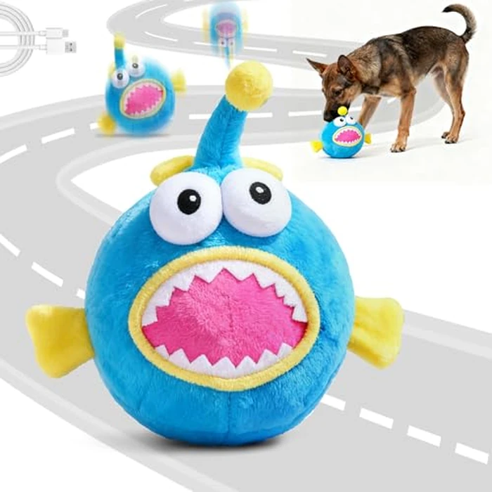 Hanarook Interactive Dog Toys, Self Moving Dog Toy to Keep Them Busy, Electronic Vibrating Dogs Toy/Squeaky Bouncing Ball for Small Medium Large Dogs with Jumping Music Mode (Lanternfish) by Hanarook - Image 1