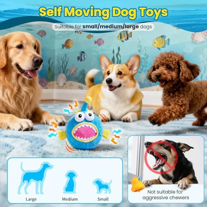 Hanarook Interactive Dog Toys, Self Moving Dog Toy to Keep Them Busy, Electronic Vibrating Dogs Toy/Squeaky Bouncing Ball for Small Medium Large Dogs with Jumping Music Mode (Lanternfish) by Hanarook - Image 5