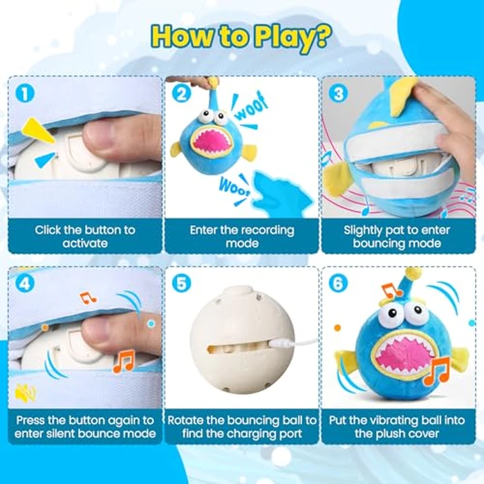 Hanarook Interactive Dog Toys, Self Moving Dog Toy to Keep Them Busy, Electronic Vibrating Dogs Toy/Squeaky Bouncing Ball for Small Medium Large Dogs with Jumping Music Mode (Lanternfish) by Hanarook - Image 6
