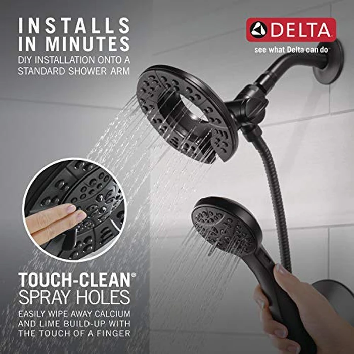 Delta Faucet Arvo 14 Series Single-Handle Tub and Shower Trim Kit, Shower Faucet with 4-Spray In2ition 2-in-1 Dual Hand Held Shower Head with Hose, Matte Black 144840-BL-I (Valve Included) by DELTA - Image 4