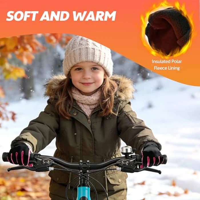 Sukeen Kids Winter Gloves, Touchscreen Anti-Slip Cycling Gloves for Kids Boys Girls, Lightweight Boys Gloves for Running Cycling Biking Sports Outdoor, Rose Red, M by Sukeen - Image 2