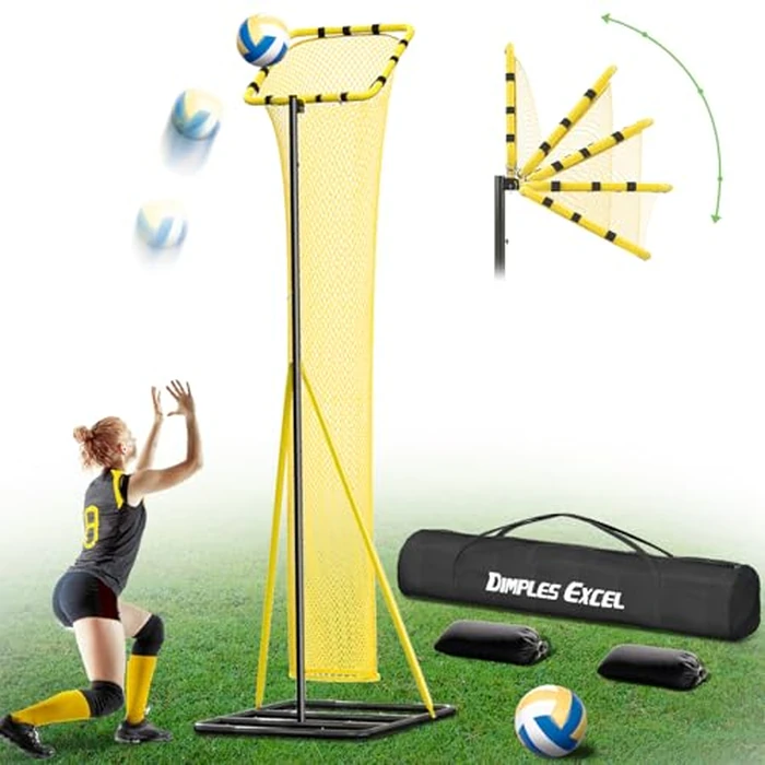 Dimples Excel 10.5 FT Adjustable Volleyball Setter Training Net with 3 Height Levels and 5 Ball Return Angles (70 degrees-180 degrees), Includes Volleyball, Pump, Carry Bag & Sandbags for Indoor/Outdoor Practice by Dimples Excel - Used - Good condition - CA$106.59