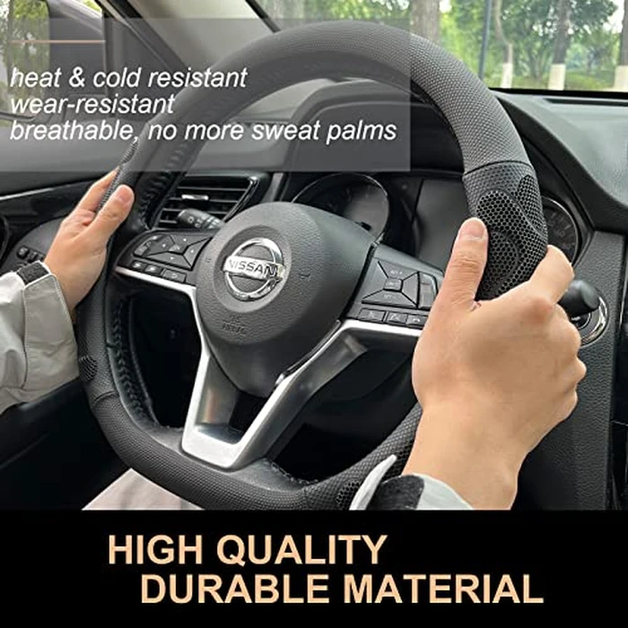 PINCTROT D Shaped Comfy Grip Steering Wheel Cover, Anti-Slip Design, Flat Bottom 14.5-15 Inch(Silicone Black) by PINCTROT - Image 3