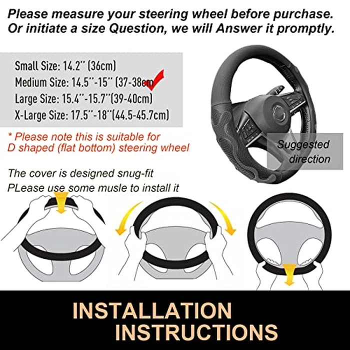 PINCTROT D Shaped Comfy Grip Steering Wheel Cover, Anti-Slip Design, Flat Bottom 14.5-15 Inch(Silicone Black) by PINCTROT - Image 6