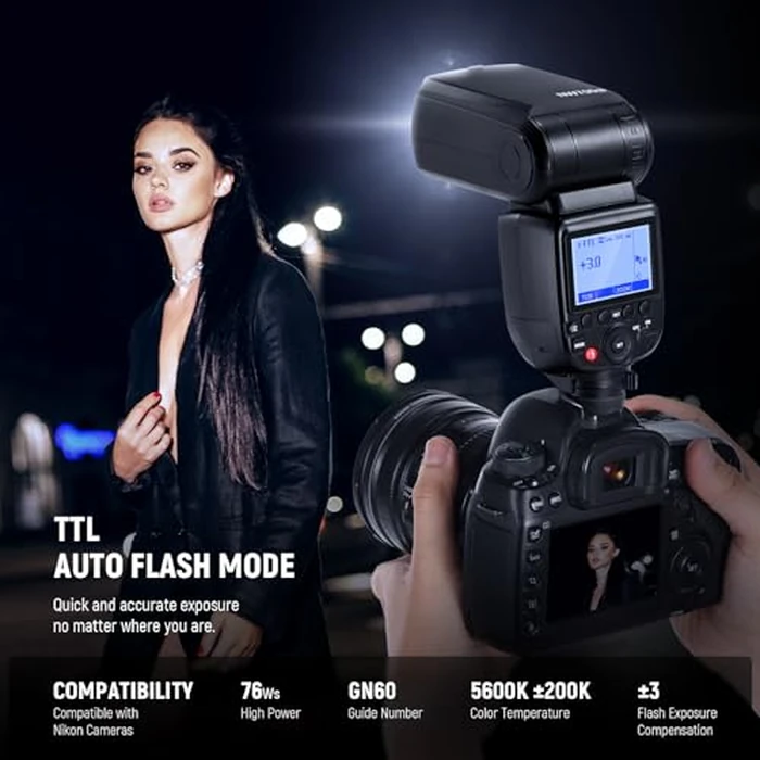 NEEWER NW700-N TTL Flash Speedlite Compatible with Nikon DSLR Cameras, 1/8000s High Speed Sync Speelight, 1/1-1/256 Output, TCM Function, 230 Full Power Flash, 0.1-2.7s Fast Recycling Flashlight by NEEWER - Image 2
