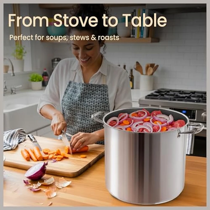 Stainless Steel Stockpot with Tempered Glass Lid 20 Quart, Durable 18/0 Stainless Steel, Impact-Bonded Base for Even Heating, Riveted Handles, Oven & All Stove Compatible, Safe Up to 500 degreesF (260 degreesC) by Bakken- Swiss - Image 5