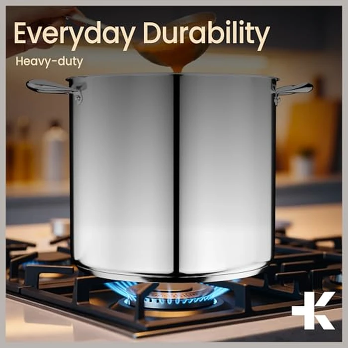 Stainless Steel Stockpot with Tempered Glass Lid 20 Quart, Durable 18/0 Stainless Steel, Impact-Bonded Base for Even Heating, Riveted Handles, Oven & All Stove Compatible, Safe Up to 500 degreesF (260 degreesC) by Bakken- Swiss - Image 7