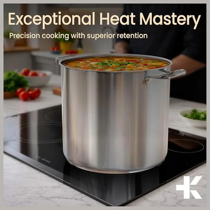 Stainless Steel Stockpot with Tempered Glass Lid 20 Quart, Durable 18/0 Stainless Steel, Impact-Bonded Base for Even Heating, Riveted Handles, Oven & All Stove Compatible, Safe Up to 500 degreesF (260 degreesC) by Bakken- Swiss - Image 9