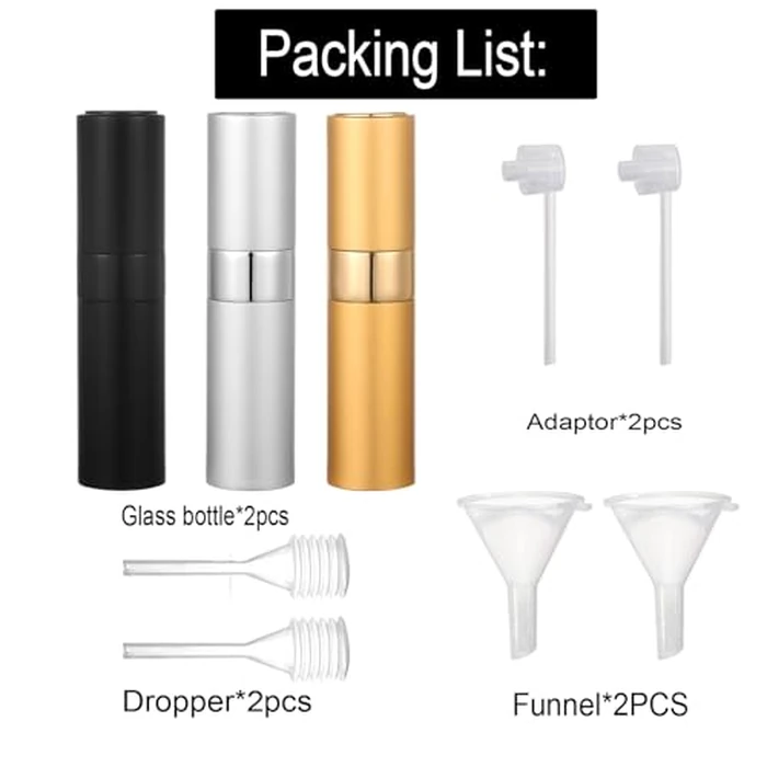 YWG Stone 8ml Portable Mini Perfume Atomizer bottles, Empty Refillable Spray Bottle with 3 Types of Refill Tools, Pocket Travel Perfume Sample Bottles 3pack by YWG Stone - Image 5