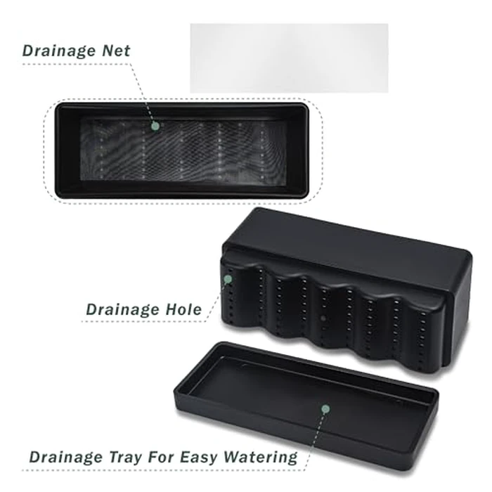 D'vine Dev 12 Inch Window Box Planter, Rectangle Plastic Herb Planter with Drainage Holes and Saucer, Indoor Succulent Cactus Vegetable Pot for Windowsill, Garden Balcony, Black, Set of 2, 76-X-B-2 by D'vine Dev - Image 4