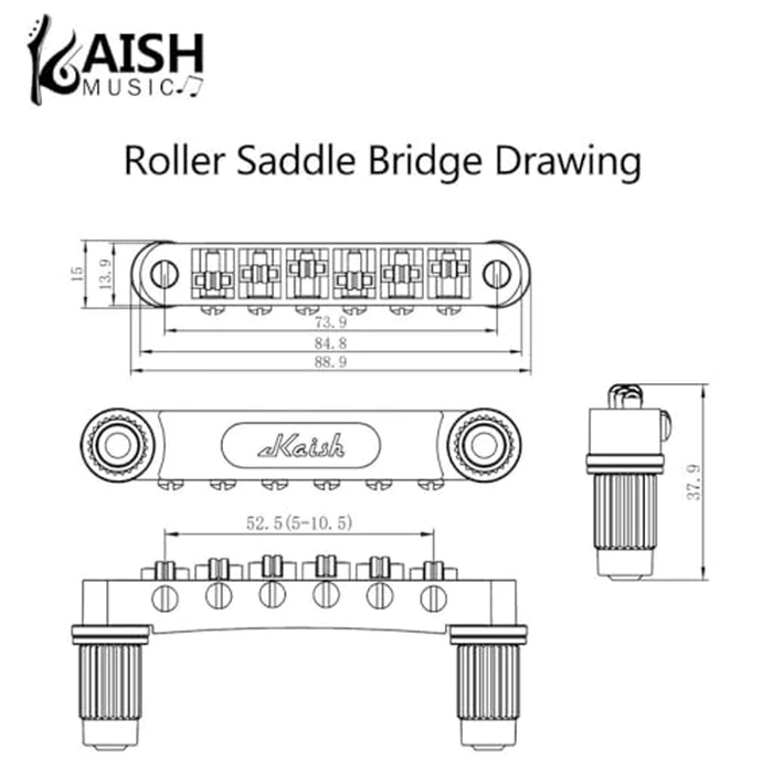 KAISH LP Guitar Roller Saddle Tune-O-Matic Bridge and Tailpiece Stop Bar with Clip-Lock For Les Paul/SG/ES/Dot Relic Nickel by KAISH - Image 3